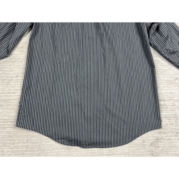 Vintage Stafford Shirt Men 16.5 32-33 Black Gray Striped End On End Cotton Blend - Picture 9 of 12